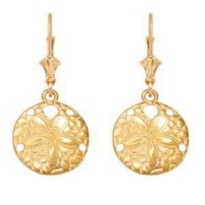 10k Yellow Gold Sea Star Sand Dollar Leverback Earrings