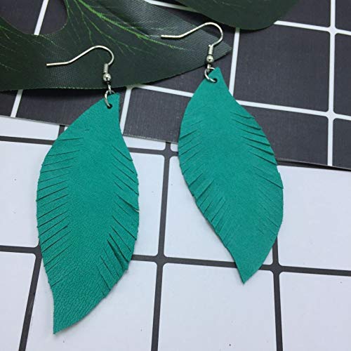 Genuine Leather Feather Earrings DIY Jewelry Leaf Drop Dangle Lightweight Earrings Design (Green)