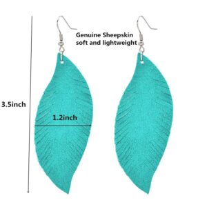 Genuine Leather Feather Earrings DIY Jewelry Leaf Drop Dangle Lightweight Earrings Design (Green)