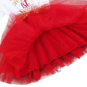 Kids Girl Princess It's My 1st/2nd Birthday Party Cake Smash Boutique Outfit Sequin Bow Tie Tulle Tutu Dress Clothes Gold Headband+Red(1 Years)