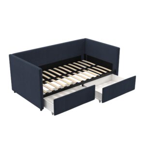 dhp theo upholstered daybed with storage drawers, twin, blue linen