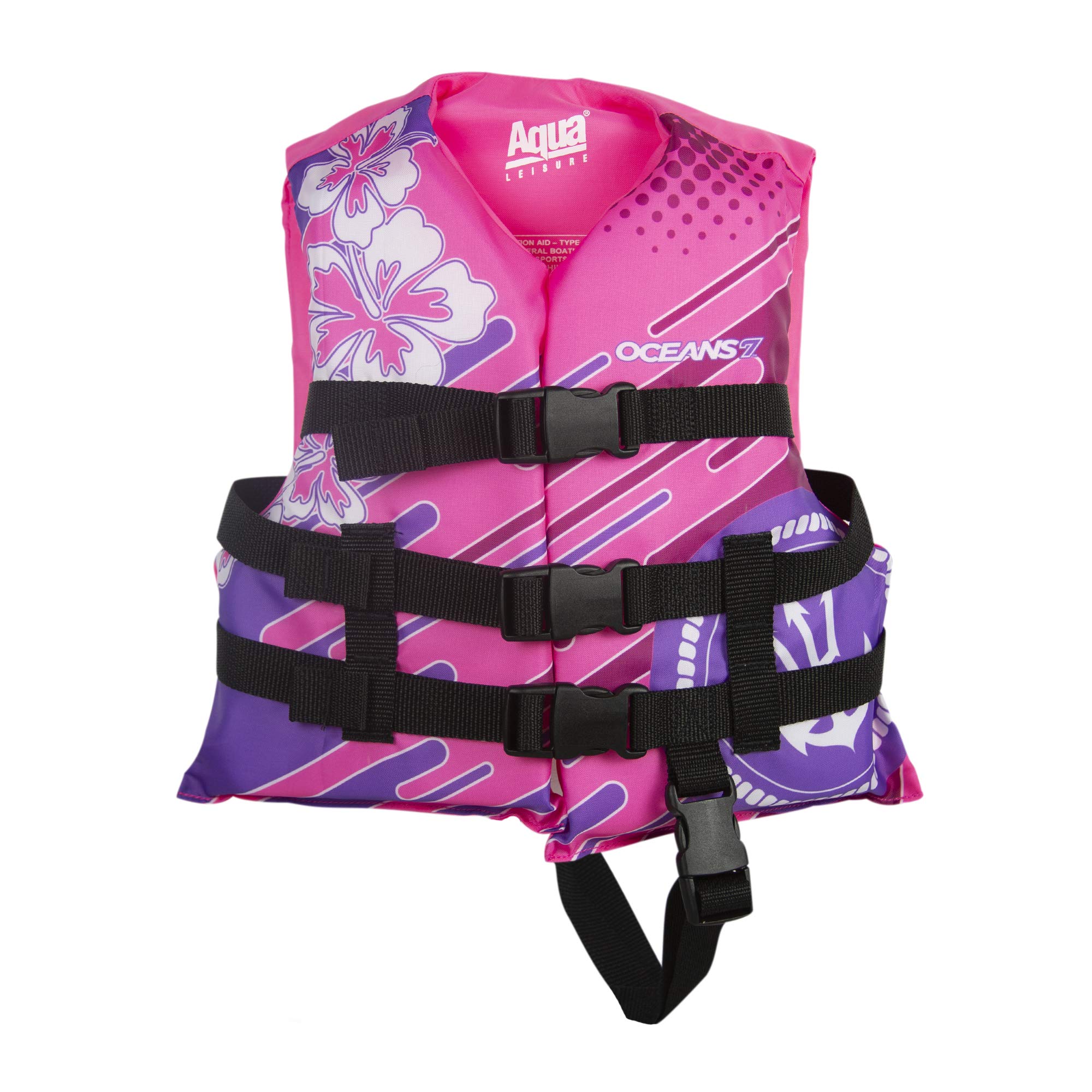 Oceans7 US Coast Guard-Approved, Type III – Kids Life Jacket – Personal Flotation Device with with Comfortable Flex-Form-Fit Open-Sided Design – Pink/Berry