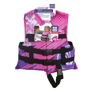 Oceans7 US Coast Guard-Approved, Type III – Kids Life Jacket – Personal Flotation Device with with Comfortable Flex-Form-Fit Open-Sided Design – Pink/Berry