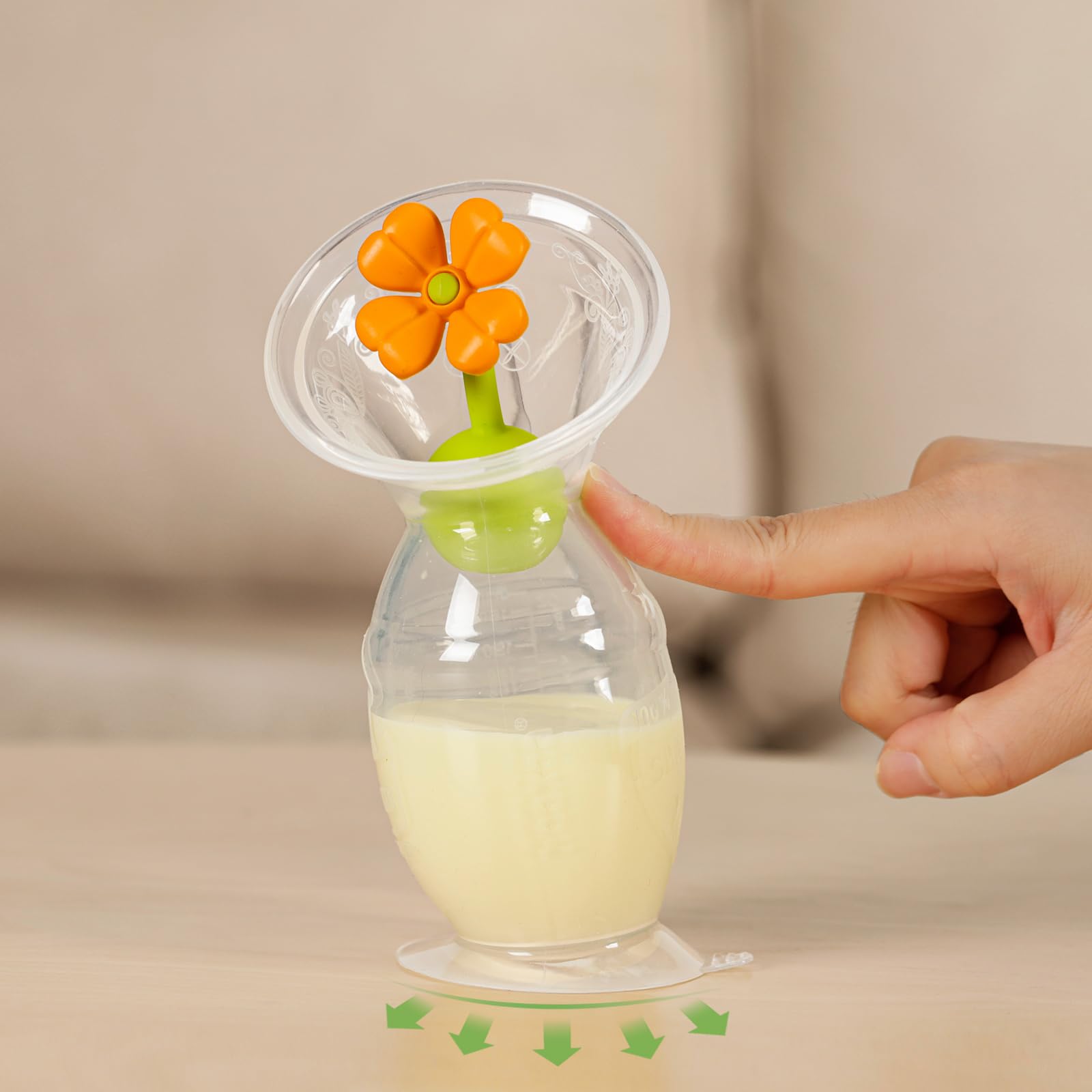 haakaa Manual Breast Pump Hand Pump Milk Pump Breast Milk Collector with Suction Base and Flower Stopper 100% Food Grade Silicone BPA Free (4oz/100ml) (Orange)