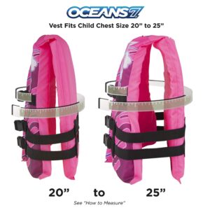 Oceans7 US Coast Guard-Approved, Type III – Kids Life Jacket – Personal Flotation Device with with Comfortable Flex-Form-Fit Open-Sided Design – Pink/Berry