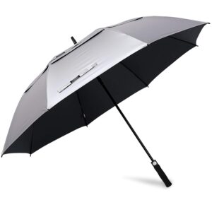 g4free 68 inch uv protection golf umbrella auto open vented double canopy oversize extra large windproof sun rain umbrellas (silver/black)