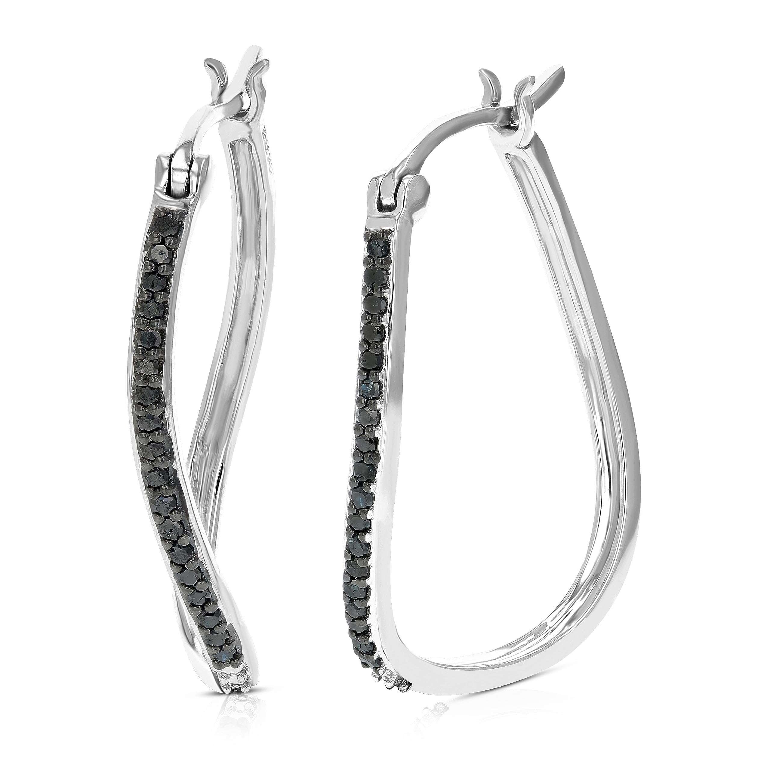 Vir Jewels 1/4 cttw Black Diamond Hoop Earrings in .925 Sterling Silver 1 Inch