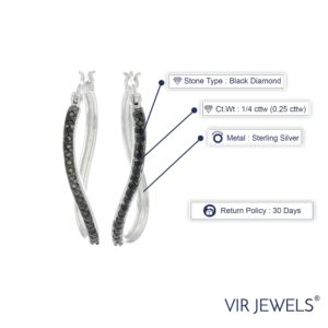 Vir Jewels 1/4 cttw Black Diamond Hoop Earrings in .925 Sterling Silver 1 Inch