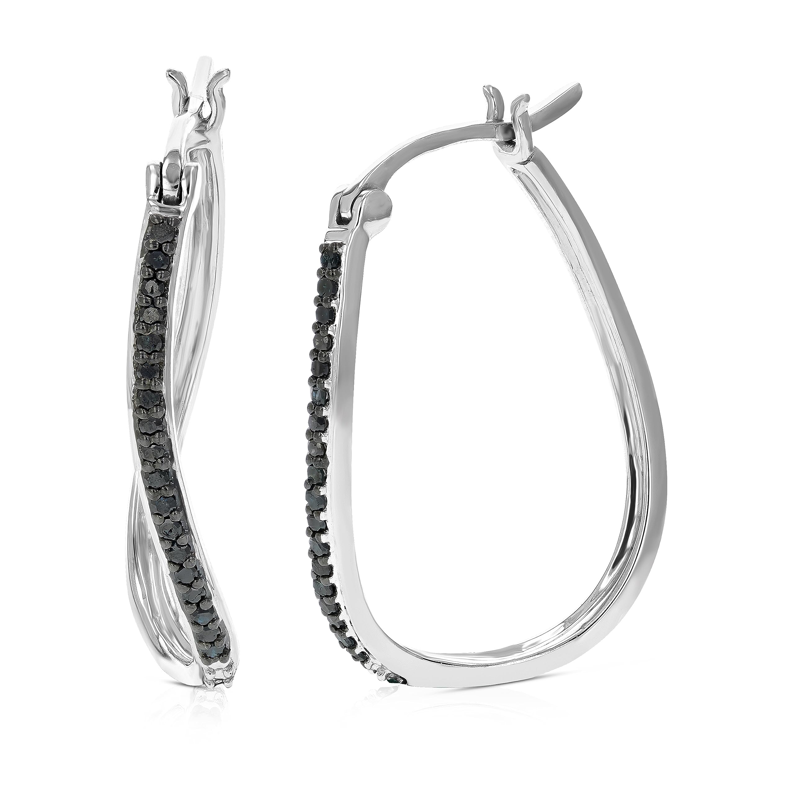 Vir Jewels 1/4 cttw Black Diamond Hoop Earrings in .925 Sterling Silver 1 Inch