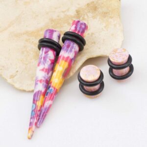 BodyJewelryOnline Ear Plugs with Tapers Stretching kit Colorful Flower Design with O rings.