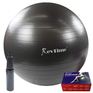 RevTime Ultra Thick Anti-Burst Gym Ball 65 cm with Air Pump Exercise Ball Great for Yoga, Balance, Fitness, Desk Chairs, Dark Gray