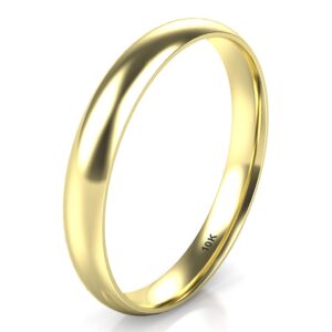 Sz 9.0 Solid 10K Yellow Gold 3MM Plain Dome Wedding Band Ring