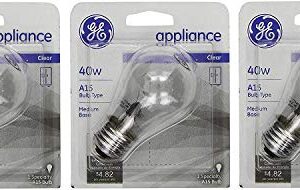 GE 15206, 40-Watt, Appliance, Medium Base, A15 Bulb Shape, 3-pk, 120-Volt, 1 Count (Pack of 3), Clear