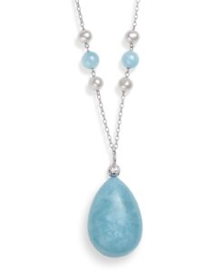 natural aquamarine and cultured freshwater pearl pendant chain necklace, 18"