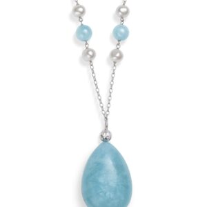 Natural Aquamarine and Cultured Freshwater Pearl Pendant Chain Necklace, 18"