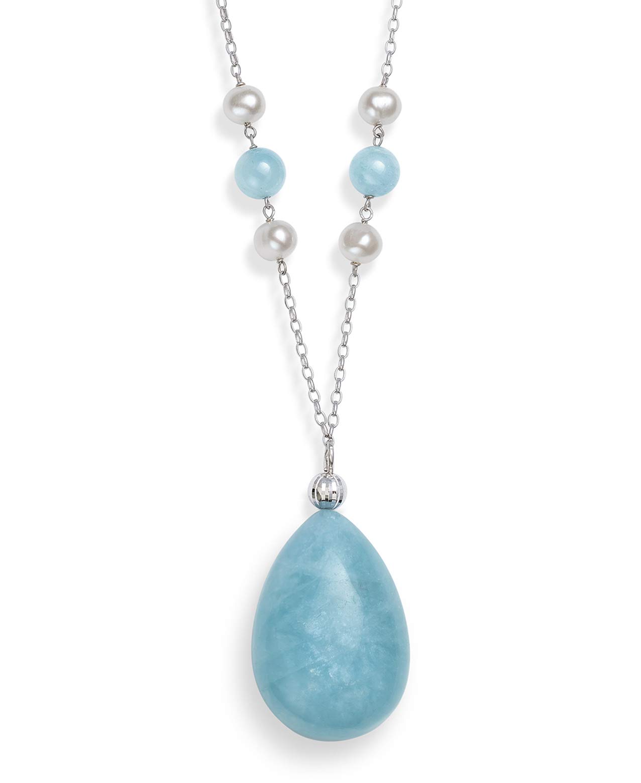 Natural Aquamarine and Cultured Freshwater Pearl Pendant Chain Necklace, 18"