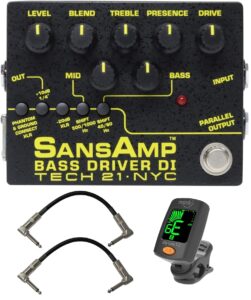 tech 21 sansamp bass driver di v2 bundle with 2 patch cables and clip-on tuner