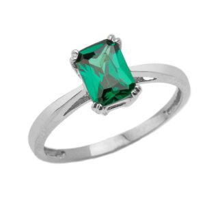 Dainty and Elegant Gold Rings Fine Sterling Silver 1 ct Emerald Cut May Birthstone Statement Ring (Size 6)