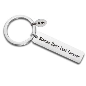 QIIER Storms Don't Last Forever Semicolon Keychain Suicide Prevention Awareness Depression Awareness Inspirational Semi Colon Jewelry (silver)