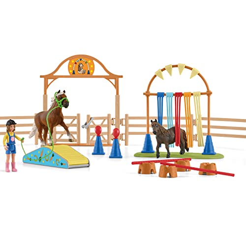 Schleich Farm World Pony Agility Training 41-piece Horse Playset for Kids Ages 3-8 , Brown