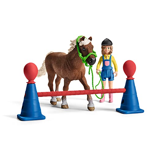 Schleich Farm World Pony Agility Training 41-piece Horse Playset for Kids Ages 3-8 , Brown