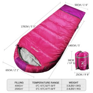 REDCAMP Kids Mummy Sleeping Bag for Camping Zipped Small, 40 Degree 3 Season Cold Weather Fit Boys,Girls & Teens (Pink with 2.4lbs Filling)