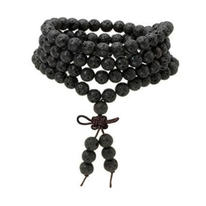 Eigso 8 mm Lava Rocks Stone Beads Wristband for Women Men 108 Malas Beaded Tibetan Healing Necklace Bracelet for Woman Man