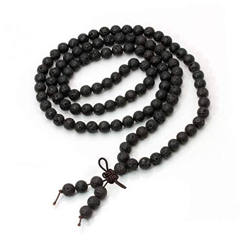 Eigso 8 mm Lava Rocks Stone Beads Wristband for Women Men 108 Malas Beaded Tibetan Healing Necklace Bracelet for Woman Man