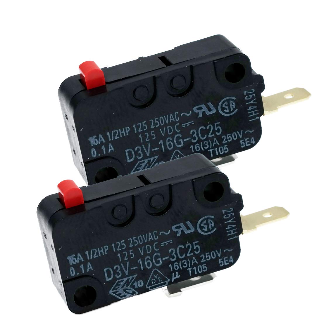 Snap Micro Switch D3V-16G-1C25 D3V-16G-3C25 Microwave Oven Normally Open for Frigidaire 5304440026 Microwave (Pack of 2)