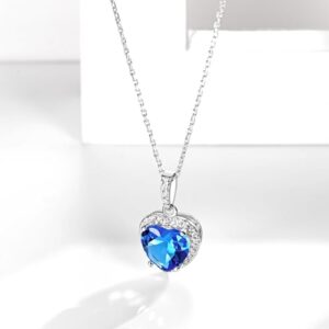 Love Heart Necklace Created March Birthstone Necklace Blue Created Aquamarine Sterling Silver Necklace