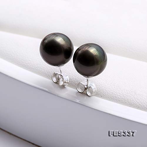 JYX Pearl Earrings 10mm Black Cultured Freshwater Pearl Studs Earrings for Women