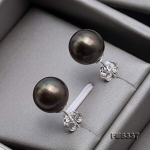 JYX Pearl Earrings 10mm Black Cultured Freshwater Pearl Studs Earrings for Women