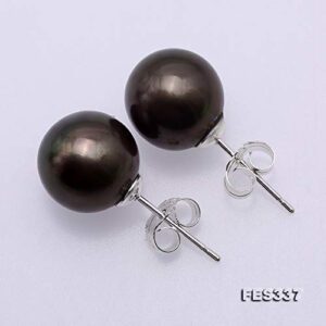 JYX Pearl Earrings 10mm Black Cultured Freshwater Pearl Studs Earrings for Women