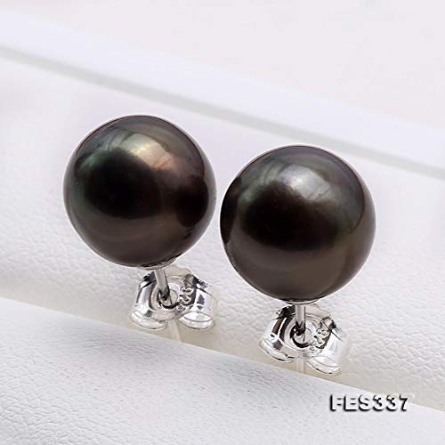 JYX Pearl Earrings 10mm Black Cultured Freshwater Pearl Studs Earrings for Women