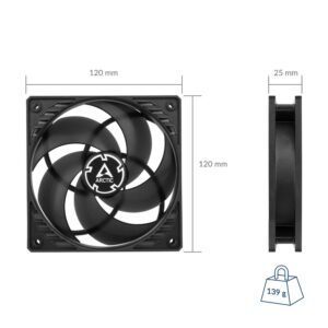 ARCTIC P12 PWM - 120 mm Case Fan with PWM, Pressure-optimised, Quiet Motor, Computer, Fan Speed: 200-1800 RPM - Black, Transparent