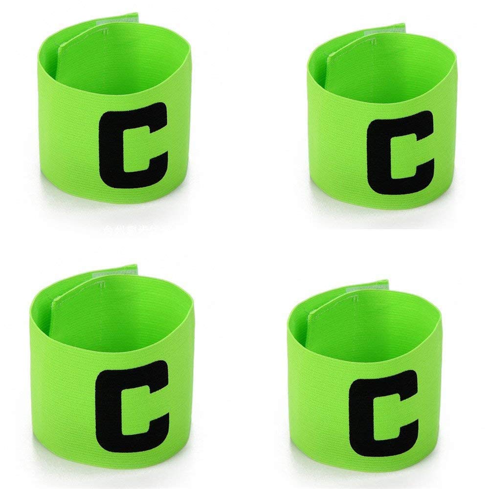 Wendy Mall 4Pcs Colorful Football Soccer Player Sport Flexible Sports Adjustable Bands Captain Armband for Kids and Youth (Green)