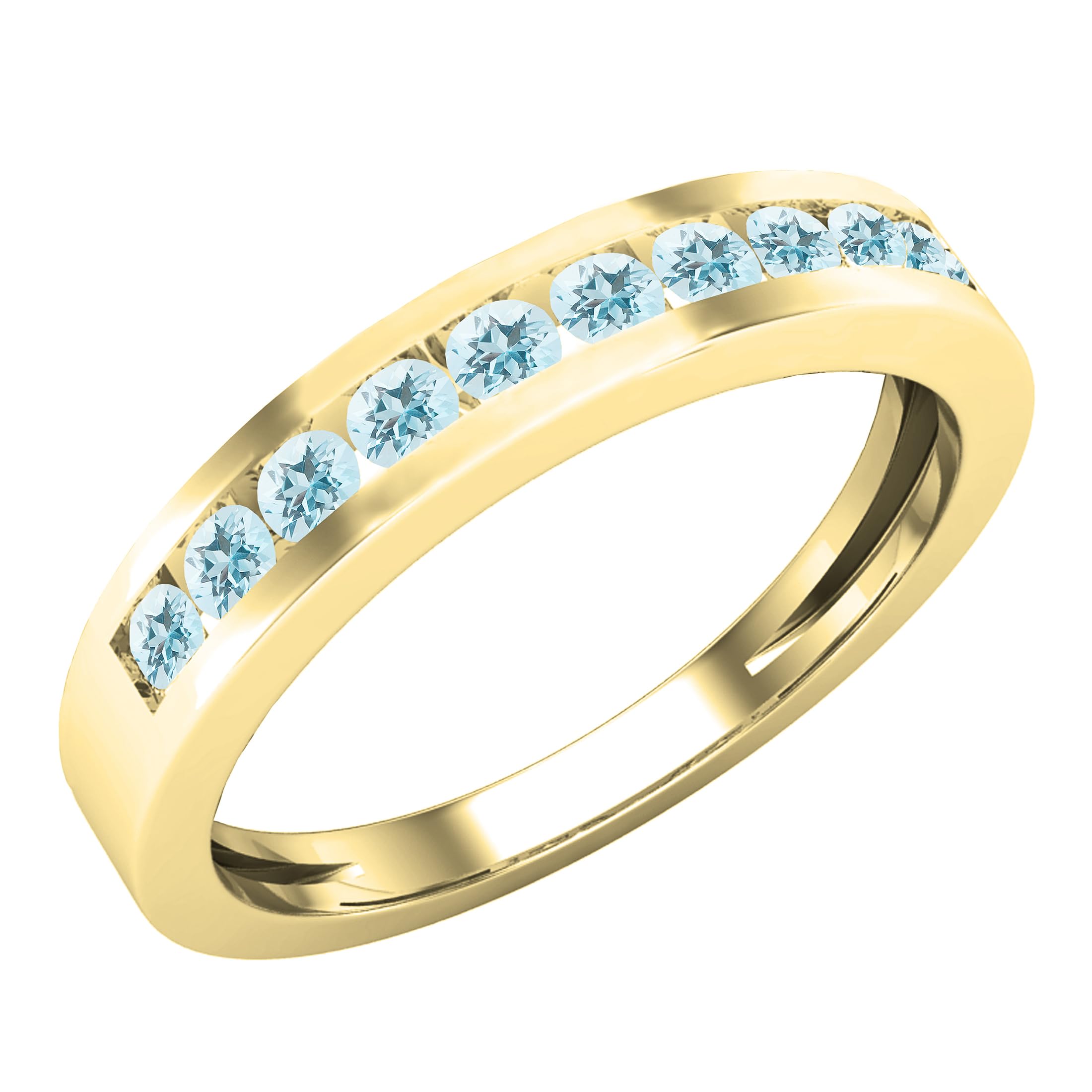 Dazzlingrock Collection Round Aquamarine Stackable Single Row Wedding Band for Women in 14K Yellow Gold, Size 7.5