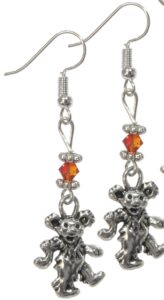 earrings, dancing bear deadhead with austrian crystal dangle earring+gift bag