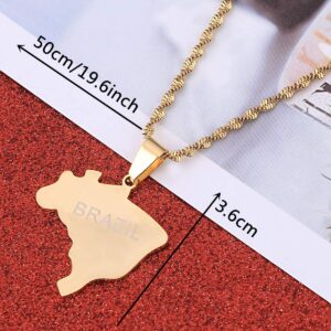 Stainless Steel Brazil Map Pendant Necklace Brasil Map Brazilian Jewelry Gifts (Gold Color)