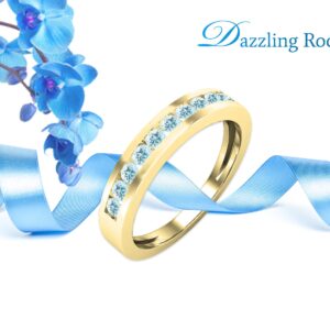 Dazzlingrock Collection Round Aquamarine Stackable Single Row Wedding Band for Women in 14K Yellow Gold, Size 7.5