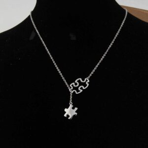 BNQL Autism Awareness Puzzle Lariat Necklace Motivational Autism Gift (Silver Y necklace)