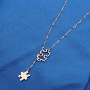 BNQL Autism Awareness Puzzle Lariat Necklace Motivational Autism Gift (Silver Y necklace)