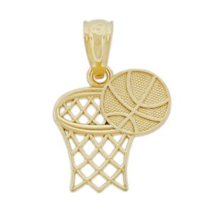 gold basketball hoop charm pendant - 10 karat gold - sports jewelry - basketball team jewelry (style 1)