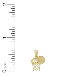 Gold Basketball Hoop Charm Pendant - 10 Karat Gold - Sports Jewelry - Basketball Team Jewelry (Style 1)