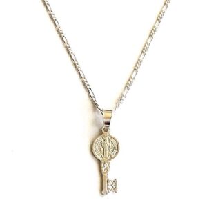 LUXURYGOLD888 925 STERLING SILVER SAINT BENEDICT KEY NECKLACE 18" LONG-22mm/CADENA DE SAN BENITO LLAVE 18" LARGO