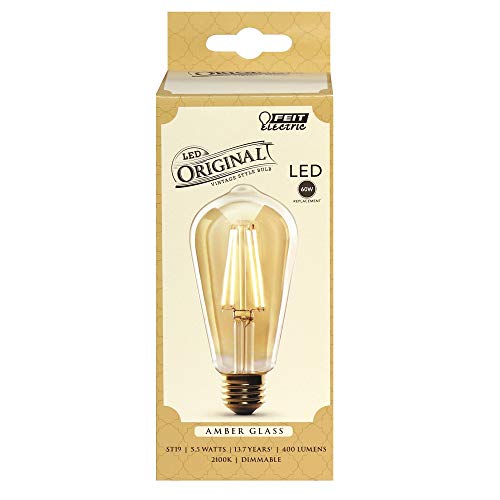 Feit Electric Vintage Exposed Filament Amber Glass LED ST19 with a Medium E26 Base Light Bulb - 60W Equivalent - 10 Year Life - 400 Lumen - 2100K Soft White - Dimmable | Original Vintage