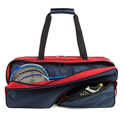 K-Cliffs Tennis Racket Bag | Deluxe Ballistic Nylon Travel Tournament Duffel | Shoe Compartment Red Blue Black