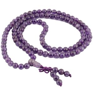 TUMBEELLUWA 6mm Stone Beads Bracelet for Women and Men, 108 Mala Prayer Beads Necklace for Unisex Elastic, Amethyst