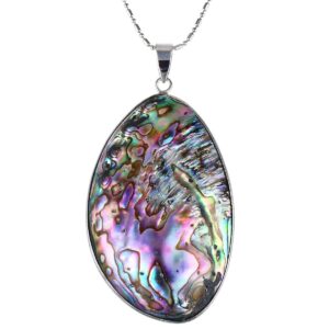 tumbeelluwa abalone shell pendant necklace for women, oval sea shell pendant with 19.5" chain