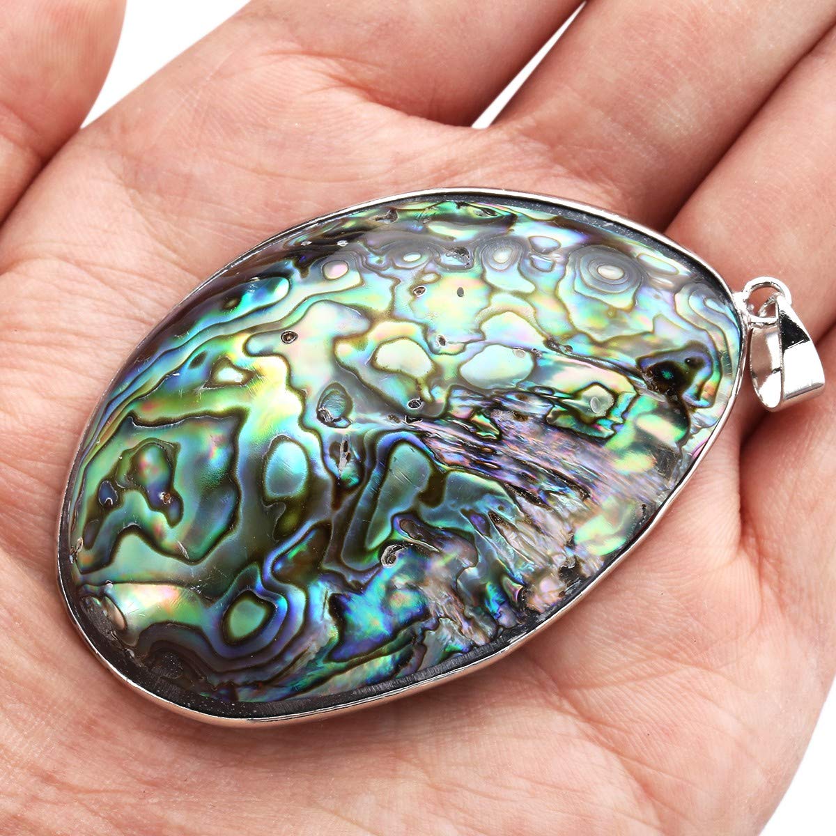 TUMBEELLUWA Abalone Shell Pendant Necklace for Women, Oval Sea Shell Pendant with 19.5" Chain